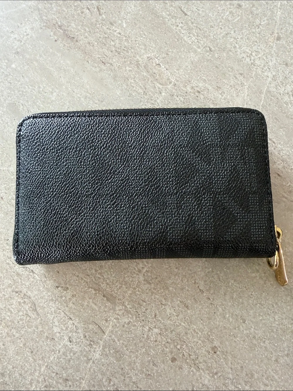 Michael Kors Black Zip-Around Wallet with Gold Logo Plate